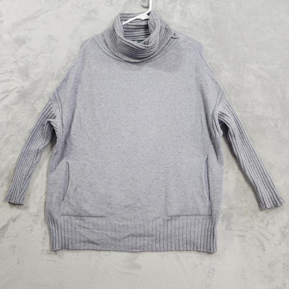 M Made In Italy Sweater Womens S Gray Turtleneck Dolman Pocket Knit Pullover